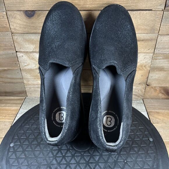 Bzees Womens Size 6.5 Free Spirit Crackled Black Slip In Wedge Heel Shoes - Picture 5 of 10